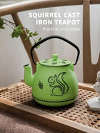 Toptier Teapot with Removable Infuser, Cast Iron Tea Kettle Stovetop Safe, Squirrel Design Tea Pot Coated with Enameled Interior for 32 Ounce (950 ml), Bright Green - Image 2