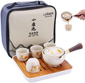 LURRIER Porcelain Chinese Gongfu Tea Set,Portable Teapot Set with 360 Rotation Tea maker and Infuser,Portable All in One Gift Bag for Travel,Home,Gifting,Outdoor and Office (Kitty Cat) by LURRIERUS