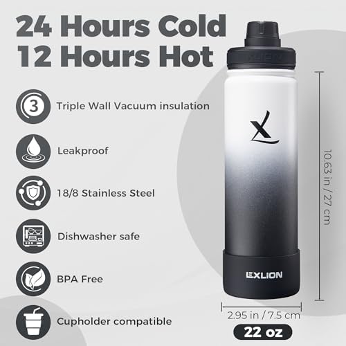 Lexlion Tea Infuser Water Bottle 22 Oz – Triple Wall Insulated Stainless Steel, Loose Leaf & Fruit Strainer, 3 Leakproof Lids, BPA-Free Silicone Sleeve, Reusable Thermal Mug - Image 2