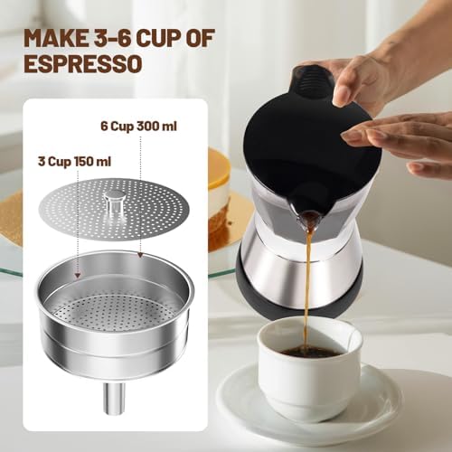 Electric Moka Pot 3-6 Cup 150-300ml Plastic Transparent Stovetop Espresso Maker Portable Stainless Steel Mocha Pot Percolator Italian Coffee Makers Greca Machine Cafe Classic for Home Camping - Image 7