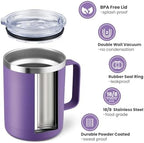 MEWAY 12oz Coffee Mug With Handle 8 Pack Bulk,Stainless Steel Insulated Travel Tumblers With Sliding Lid,Double Wall Vacuum Camping Cup for Hot & Cold Drinks Tea (Purple,Set of 8) - Image 2