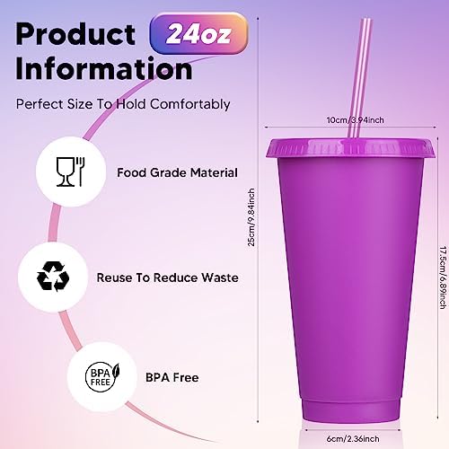 24 Pack Plastic Tumblers with Lids and Straw, Reusable Cups with Lids and Straws Colorful Cups for Cold Drink Iced Coffee, Plastic Tumbler Bulk for Party Birthday Gifts (24 oz, Stylish Colors) - Image 2