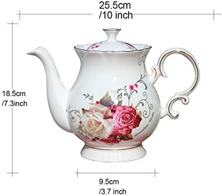European Style Ceramic Flower Teapot Coffee Pot Water Pot Porcelain Gift Large 5.5 Cups (1, Rose) - Image 5