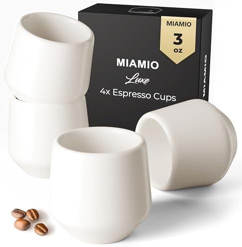 MIAMIO - Espresso Cups Set of 4/Mug Set, Ceramic (3oz) - Luxe (Cream White) by MIAMIO
