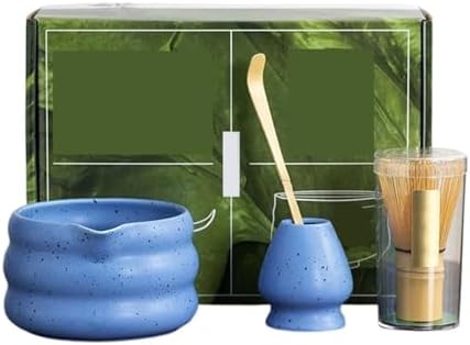 4/pcs Matcha Set Bowl With Mouth Dynasty Tea Tip Tool Whisker Stand(Blue) by Unknown
