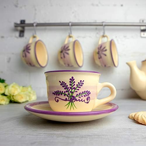 City to Cottage Handmade Lavender Floral Purple And Cream Ceramic 8.4oz/250ml | Cappuccino, Coffee, Tea Cup and Saucer, Unique Designer Pottery for Tea Lovers - Image 2