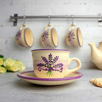 City to Cottage Handmade Lavender Floral Purple And Cream Ceramic 8.4oz/250ml | Cappuccino, Coffee, Tea Cup and Saucer, Unique Designer Pottery for Tea Lovers - Image 2