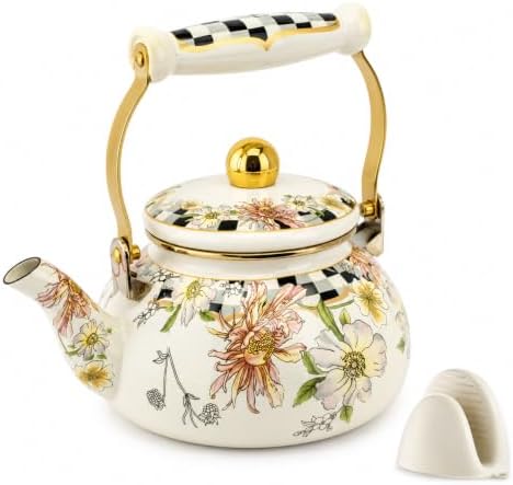 2.5L Floral Enamel Tea Kettle for Stovetop, No Whistling by Unknown