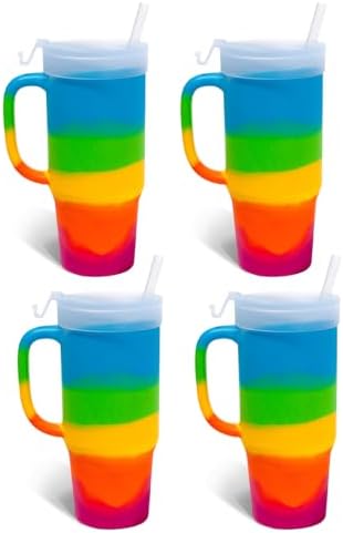 Silipint 32oz Silicone Tumbler with Handle Flip Lid and Straw – BPA-Free Non-Toxic Unbreakable Freezer Microwave Dishwasher Safe Tumbler – Perfect for Tea Cold Water Smoothies Pack of 4 by Silipint