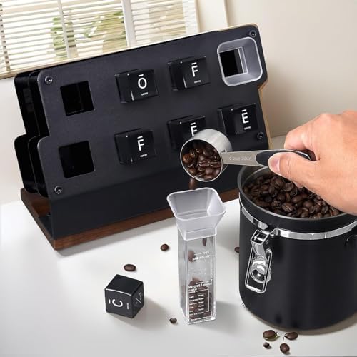 Coffee Bean Storage Container, Clear Airtight Coffee Canisters, Walnut Wood Base, Single Tube Capacity 18-20g, with 6 Storage Tubes/2 Funnels, for Kitchen & Coffee Bar - Image 6