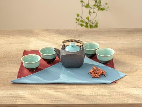 Ocean Blue Tea Set: 1 Mino Ceramic Teapot and 4 Seto Ceramic Teacups in Gift Box (Made in Japan) - Image 2