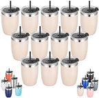 VEGOND Stainless Steel 12 oz Tumblers bulk Vacuum Insulated Double Wall Travel Tumbler with Lid and Straw Reusable Tumbler,Beige 12 pack by VEGOND