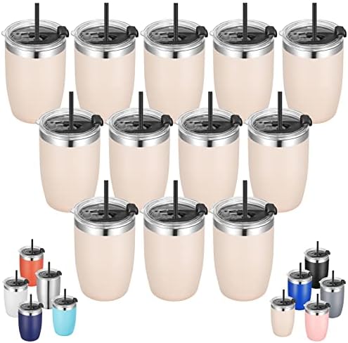 VEGOND Stainless Steel 12 oz Tumblers bulk Vacuum Insulated Double Wall Travel Tumbler with Lid and Straw Reusable Tumbler,Beige 12 pack by VEGOND