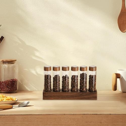 Coffee Storage Jar Airtight Glass Canister Tube Wooden Display Stand Single Dose Vial Funnel Sealed Organizer Suitable for Kitchen Restaurant B, 6 Hole 22g - Image 6