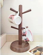 LIU- Coffee Mug Tree Holders for Counter,Wooden Tea Cups Holder Stand with 6 Hooks,for Kitchen Cafe Bar Countertops，Brown - Image 4