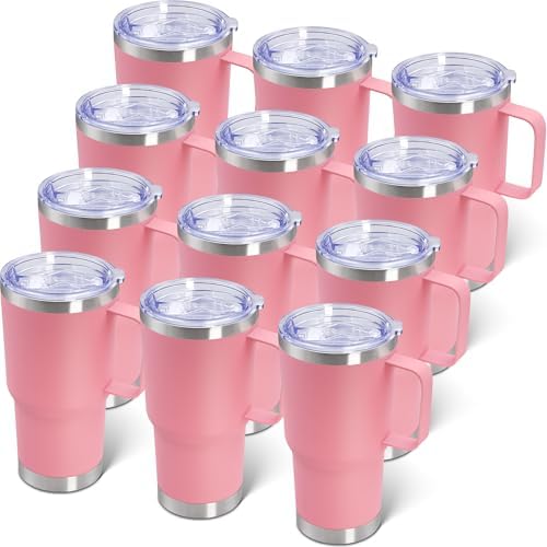 20 oz Tumbler with Handle and Lid Insulated Travel Coffee Mug Pink 12P by ATQTQ
