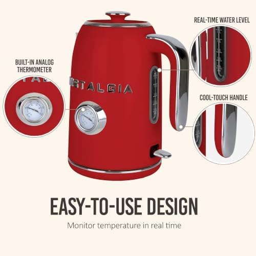 Nostalgia Retro Electric Kettle,1.7L Enamel-Coated Stainless Steel - Red - Image 4