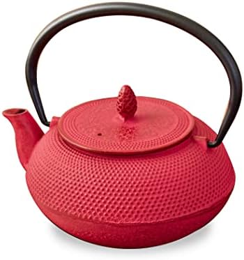 Roji Associates Cast Iron Teapot, Nanbu Tekki Teapot, ARARE - Round Type, Made in Japan, with Tea Strainer, Inner Enamel Finish, Color Pot, Open Fire Ban (20.29 fl oz/Red) by NOREN