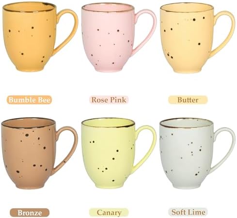 Esfour Ceramics Coffee Mugs Set Of 6, 14 Oz Large Handle Heavy Duty Cups - Microwave Dishwasher Safe - Latte, Cappuccino, Tea, Cocoa, Mocha - Men, Women, Home Office Daily Use, Blossom Assorted Colors - Image 3