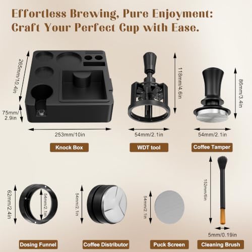 7PCS 54mm Espresso Accessories Kit, Coffee Tamping Station with Knock Box - All-in-One Home Barista Starter Set, Stainless Steel Tamper & Distributor, WDT Tool for Even Extraction - Image 3