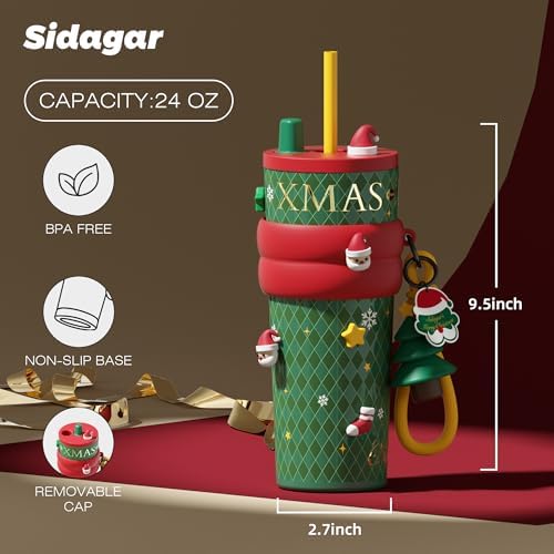24 oz Ceramic Lined Insulated Stainless Steel Tumbler, Christmas - Image 3