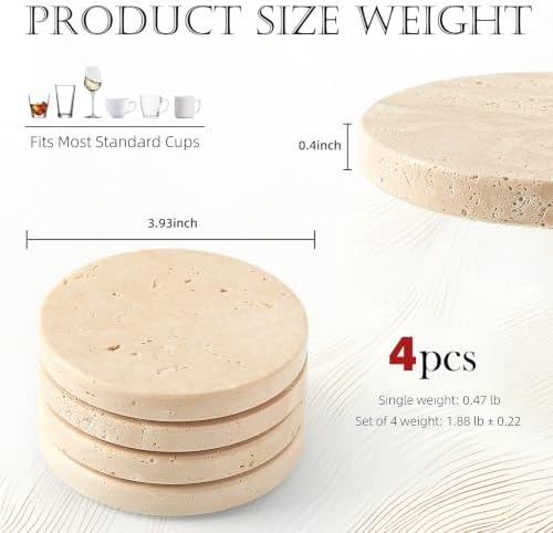 Natural Marble Coaster Set of 4.Round Drinks Coasters,Non-Ceramic/Non-Resin - Image 2