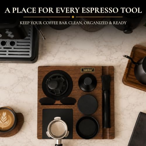Kardox Walnut Espresso Tamping Station, Tamping Mat & Espresso Tool Organizer - Image 6