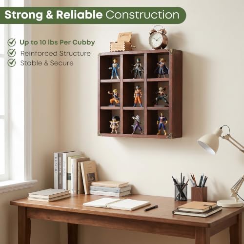 9 Slot Coffee Mug Display Rack - 17in Wall Mounted(Rustic Walnut) - Image 7