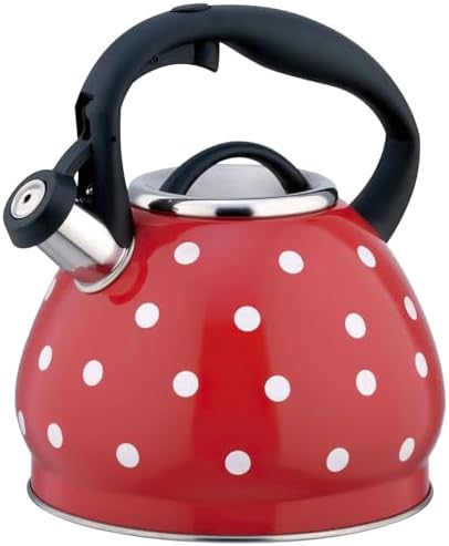 Tea Kettle Stovetop, Whistling Teapot 304 Stainless Steel 3.2 Quart Teakettle, Polka Dot Teapots for Stove Top, Whistle Tea Pot with Cool Touch Ergonomic Handle (Red, 3.2 Quarts) by Unknown