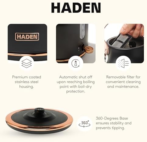 Haden Heritage 1.7 Liter Stainless Steel Electric Kettle, Hot Water Kettle - Image 3