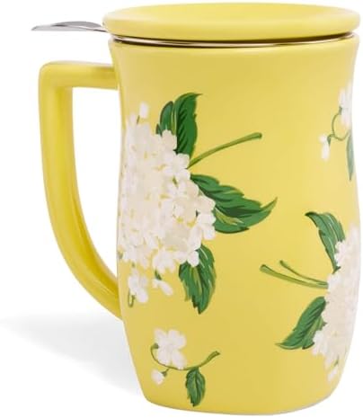 Tea Forte Ceramic Fiore Tea Cup with Infuser, Hydrangea, 14 oz by TeaForte