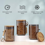 JoyJolt Holden 32oz Stackable Glass Storage Containers with Lids and Scoops, Airtight Food Canister Set of 3 w/Acacia Wood Lids, Round Stacking Pantry and Kitchen Containers w/Scoop | Smoke - Image 3