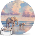 Beach Elephant Drink Coasters Set of 4 with Holder,Absorbent Round Ceramic Coasters for Desk,Natural Seaside Scenery Modern Paint Art Cup Mats for Home Kitchen Office Party Coffee Table Decoration by Unknown