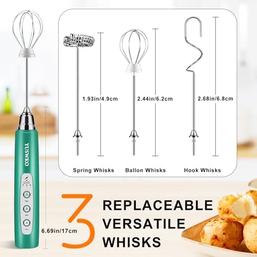 YUSWKO Milk Frother Handheld with 3 Heads, Electric Whisk Drink Foam Mixer with USB Rechargeable 3 Speeds, Mini Frother for Coffee Latte, Cappuccino, Hot Chocolate, Egg - Image 4