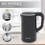 COOKTRON 1.7L Quiet Electric Kettle, Double Wall Hot Water Boiler BPA-Free Cool Touch Tea Kettle, Cordless with Auto Shut-Off & Boil Dry Protection, 1500W Fast Boiling, Black - Image 7