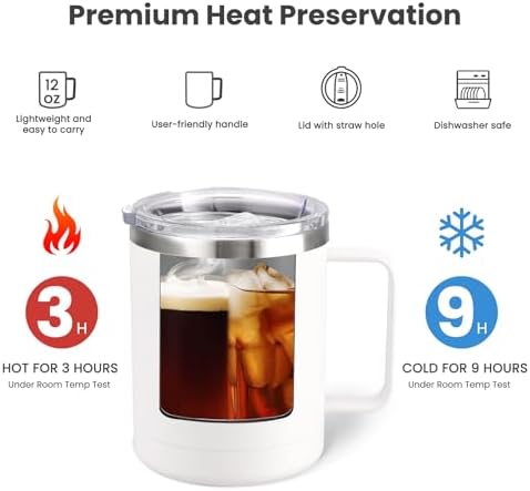 MEWAY 12oz Coffee Mug With Handle 8 Pack Bulk,Stainless Steel Insulated Travel Tumblers With Sliding Lid,Double Wall Vacuum Camping Cup for Hot & Cold Drinks Tea (Multicolor,Set of 8) - Image 3