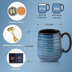 HASENSE Ceramic Coffee Mug Set, 20 Oz Tea Cups for Women and Men, Premium Large Latte Mugs with Handle, Gift Cup with Coaster & Gold Spoon for Couples, Blue & Purple - Image 5