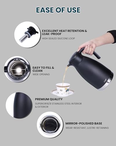 GiNT 74oz Thermal Coffee Carafe with Infuser – Insulated Tea Carafe, Removable Filter, Dishwasher-Safe | 2.2L 10+ Cups, Leak-Proof Seal & Pinch-Release | Stainless Steel for Office & Events - Image 3