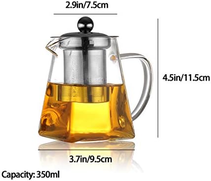 Glass Teapot Kettle with Stainless Steel Removable Infuser for Blooming Tea & Loose Leaf Tea,350ml - Image 2