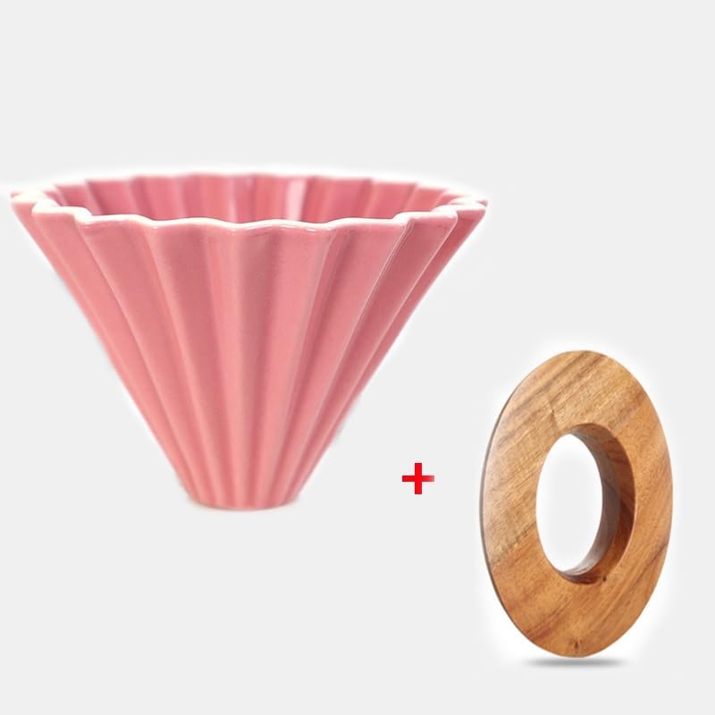 Ceramic Coffee Dripper Pour Over Coffee Maker Handmade Origami Coffee Filter Cup Flower Shape Funnel Drip Cafe Cake Cup Home(Pink suit,1-2CUP) - Image 2
