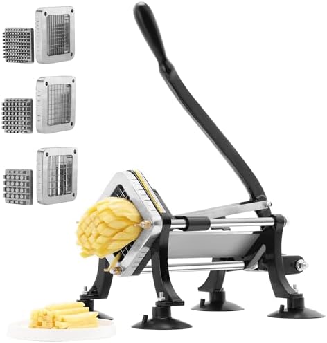 French Fry Cutter for Potatoes, Stainless Steel Blades, Black by FSUON