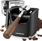 Ourokhome Espresso Knock Box with Lid, Compact Coffee Grounds Container for Home Coffee Bar, Removable Knock Bar, 304 Stainless Steel Exterior, Non-Slip Base & Handle, Easy Clean (Black) by Ourokhome