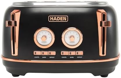Haden Dorset 4 Slice Wide Slot Stainless Steel Toaster, Black & Copper by Unknown