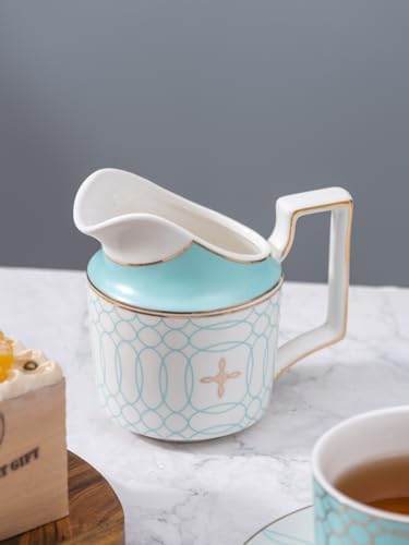 Serve of 4-Blue Teacup Set, with Teapot-Sugar Bowl-Creamer and Holder - Image 6