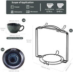 4 Sets of 8 oz Green Reactive Glaze Coffee Cups with Saucers, Ceramic Espresso Cups Set with Black Metal Stand – Unique Variegated Finish Stoneware Demitasse for Latte, Cappuccino or Gift - Image 3