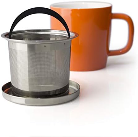 FORLIFE Dew Glossy Finish Brew-In-Mug with Basket Infuser &"Mirror" Stainless Lid 11 oz. (Carrot) - Image 3