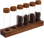 Coffee Bean Storage Tubes with Wood Stand, 6 Pack Glass Vials for Display by Unknown