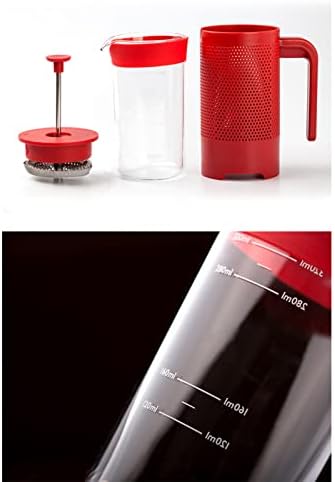 Coffee Maker Coffee Pot Espresso Mocha Machine 350ml French Press Large Capacity Glass Insulated Coffee Press Core Drink Tool for Barista,Red - Image 6