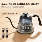 Gooseneck Kettle with Thermometer, Pour Over Coffee Kettle for Stovetop, Tea, Camping, 1200ml, Black - Image 5