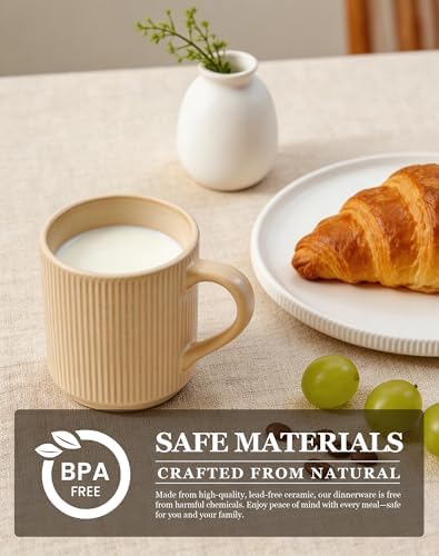 OTAGO Coffee Mugs for 6, 12 oz Mug Set, Unique Handcrafted Reactive Glaze Porcelain Coffee Mugs with Handles, Matte Ceramic Cups for Coffee, Tea, Cocoa & Milk, Yellow - Image 4